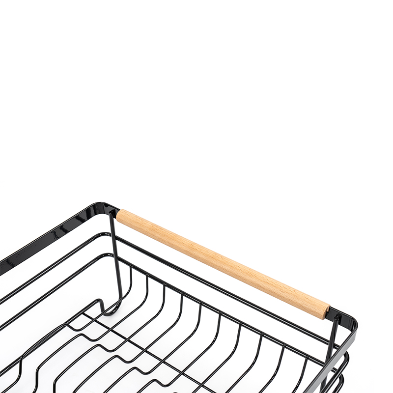 Fém edényszárító állvány fa fogantyúkkal