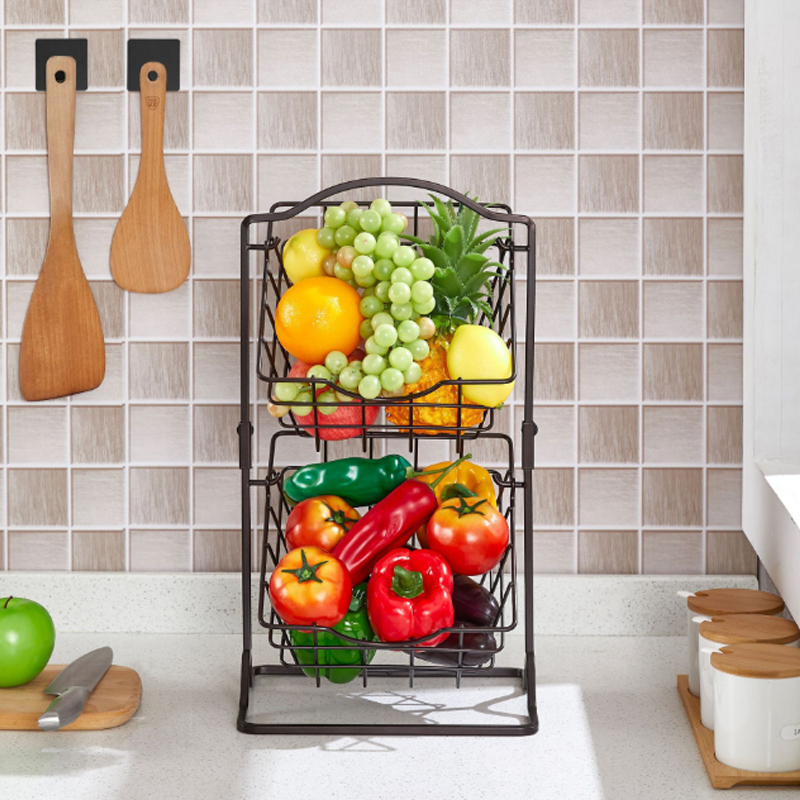 2 rétegű fém gyümölcskosár konyhai pulthoz