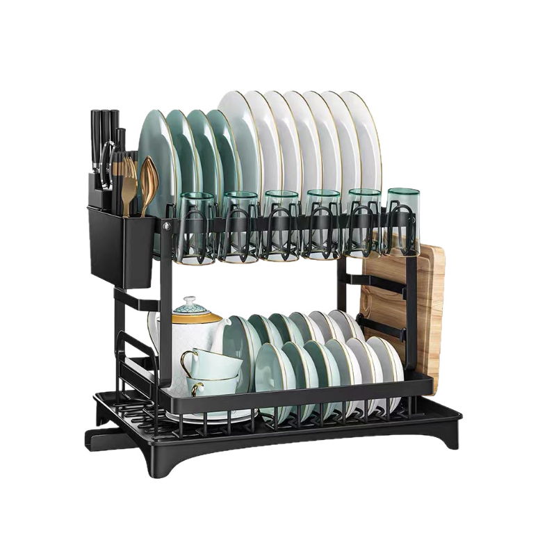 2 szintes rozsdamentes acél edényszárító állvány vízelvezetővel